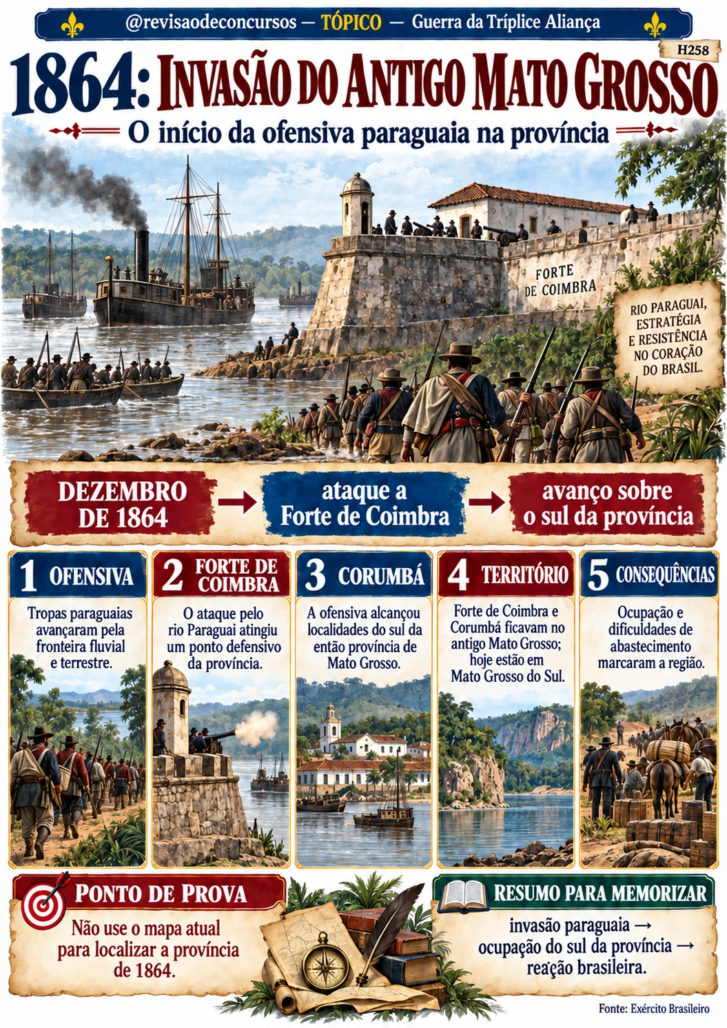 Ficha ilustrada sobre a invasão de Mato Grosso em 1864