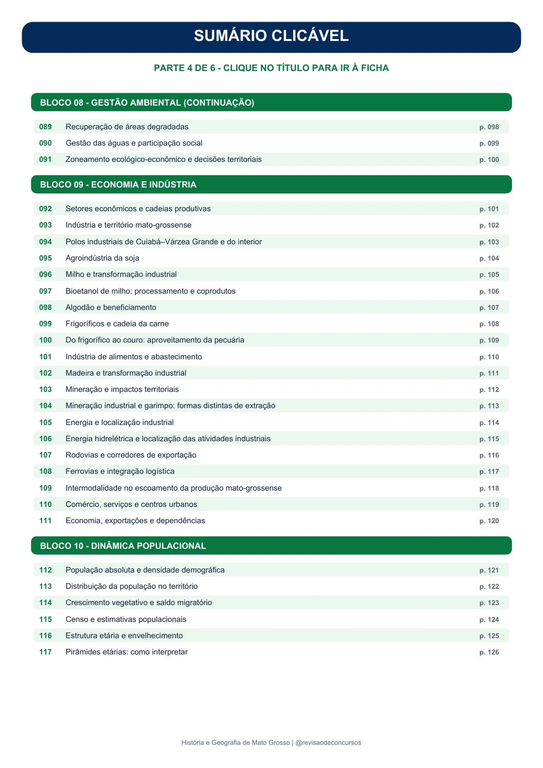 Quarta página do sumário de Geografia do Mato Grosso