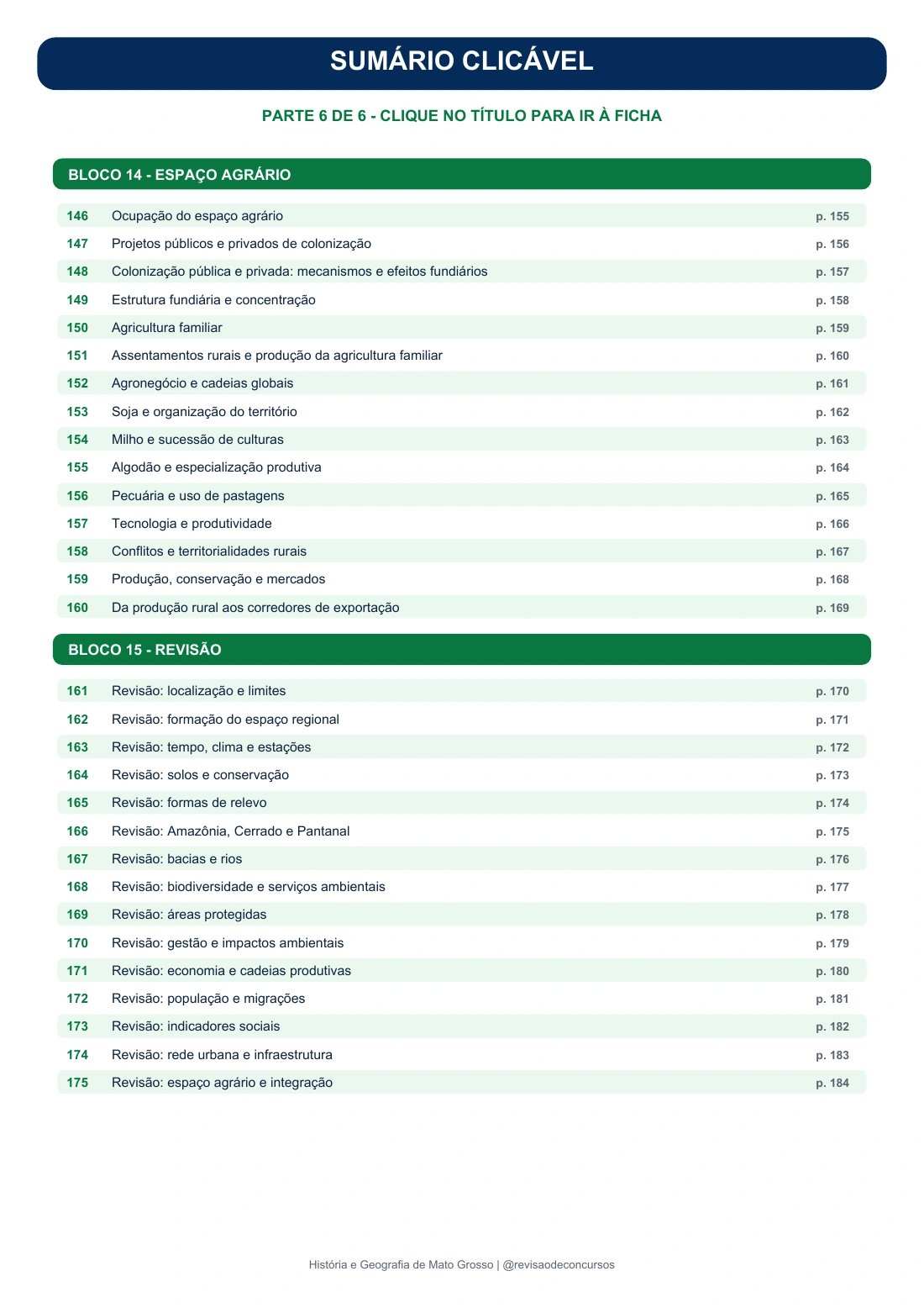 Sexta página do sumário de Geografia do Mato Grosso