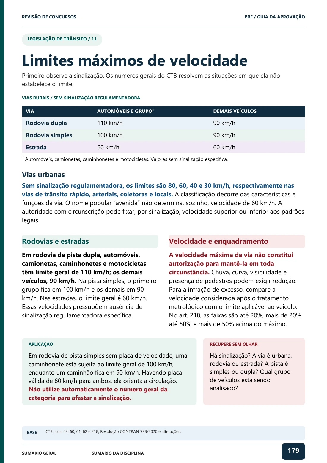 Limites máximos de velocidade — página 179