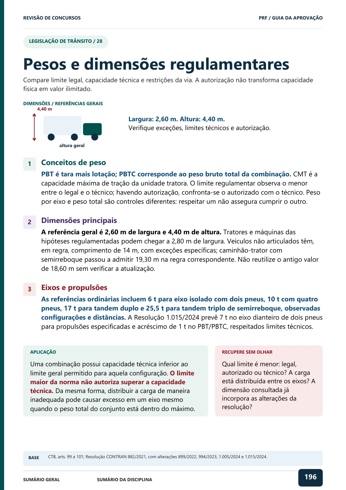 Pesos e dimensões regulamentares — página 196